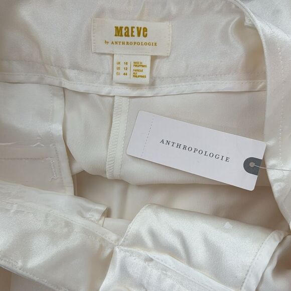 Anthropologie White Satin Jogger Track Pants 12 - Picture 7 of 9
